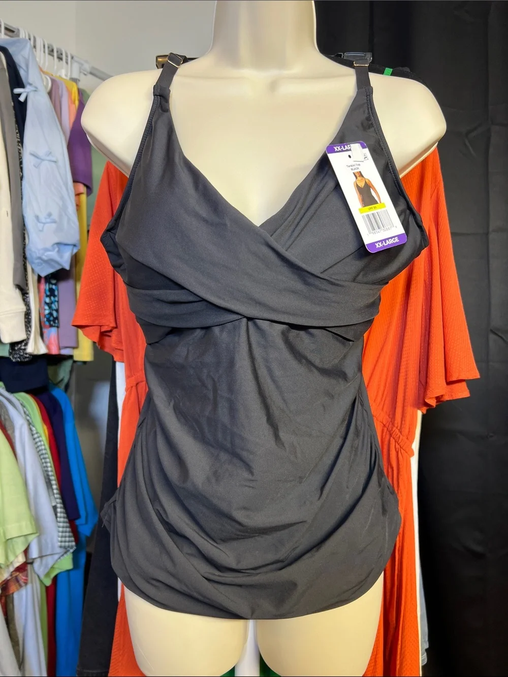 Anne Cole Black Surplice Tankini Top